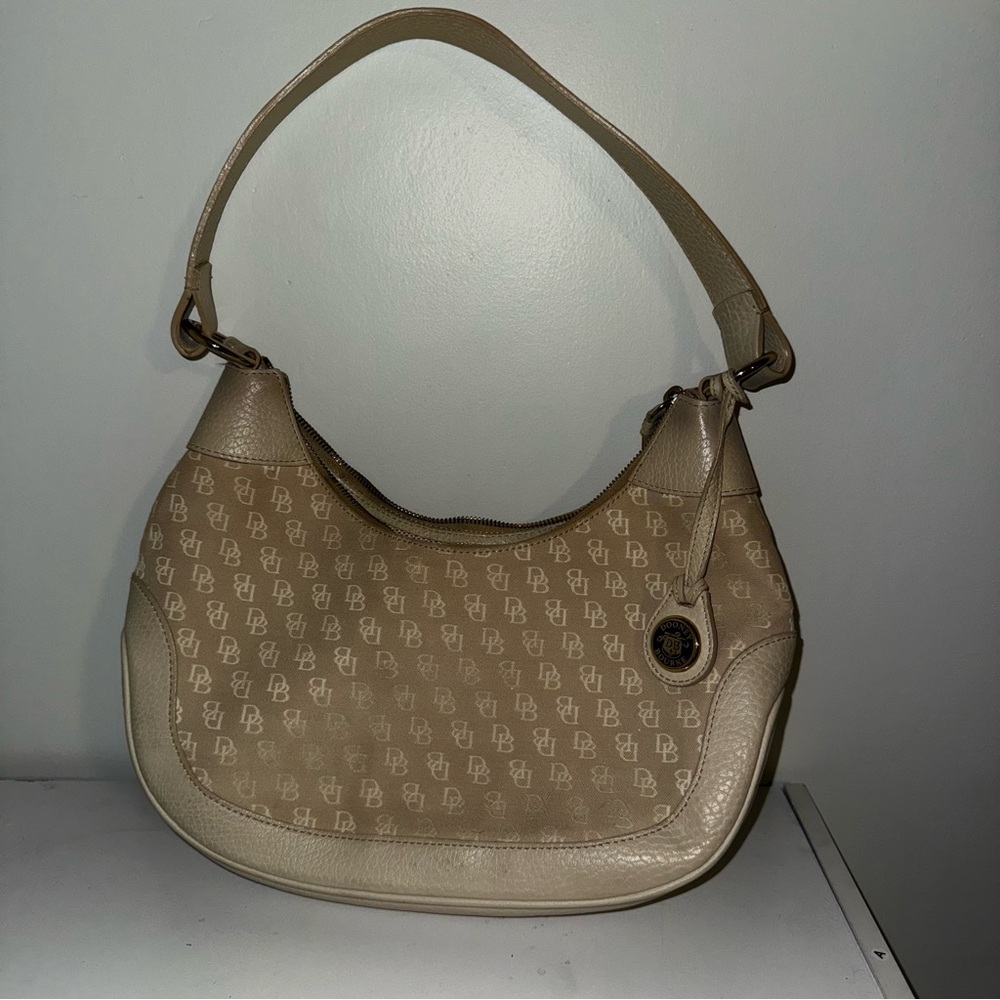Dooney & Bourke Tan Leather Hobo Bag with Geometric Pattern